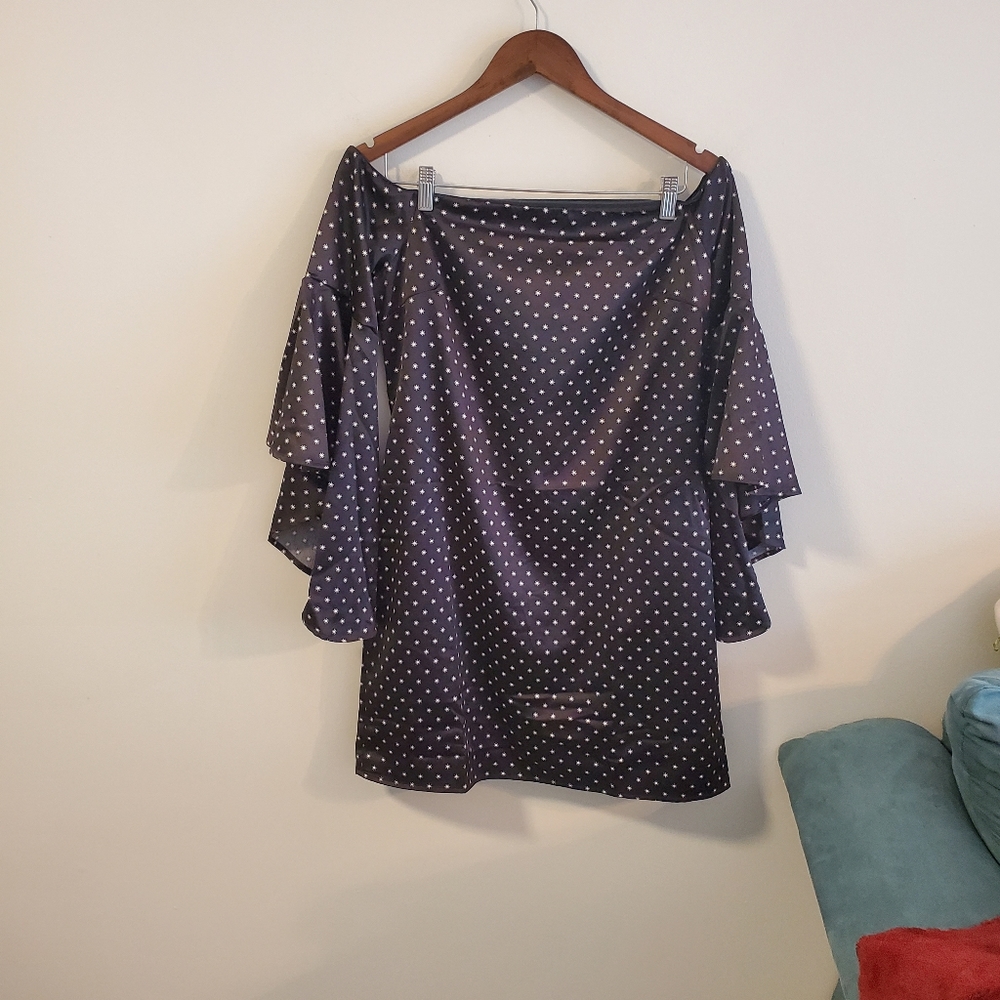 NWT Lumiere off the shoulder goth flare sleeve mini dress sun pattern size large
